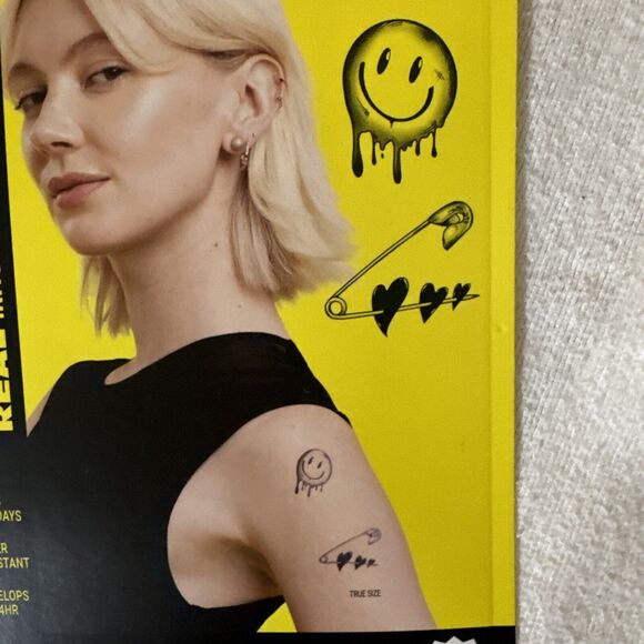Inkbox Temporary Tattoos, Travis Barker, Melting Smiley, Safety Pin Hearts - Picture 2 of 3